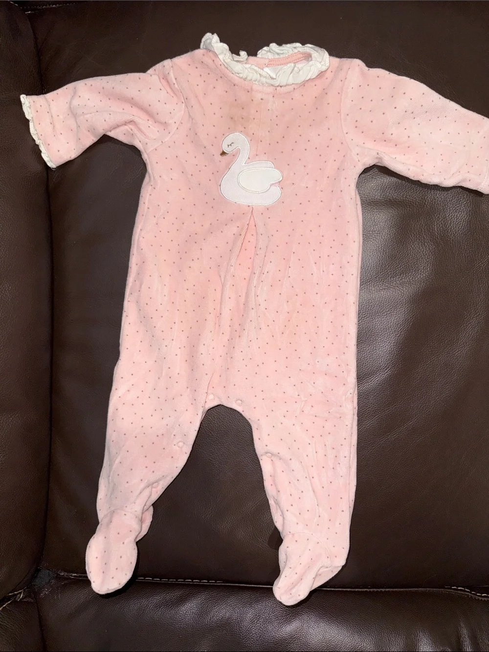 Mayoral velour pink white swan baby girl footed one piece 2-4 months